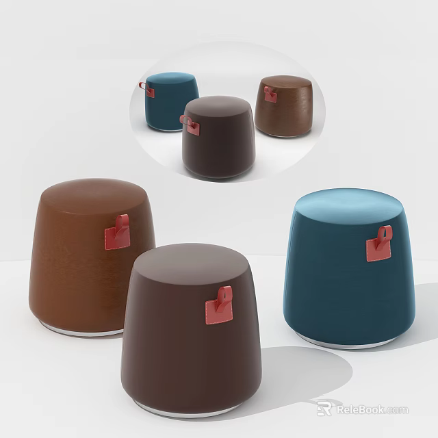 Modern Brown and Blue Stools Featuring Red Accent Sleek Design Collection 3d model