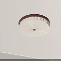 Round Ceiling Light With White Wavy Edge Lampshade And Dark Brown Frame 3d model