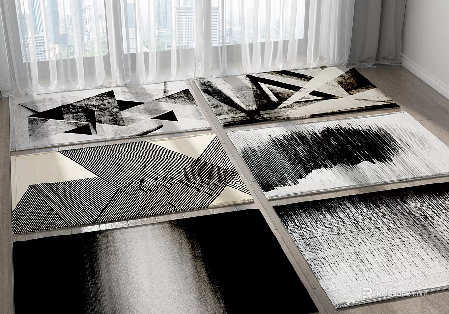 Square Rugs With Modern Black And White Geometric Patterns For Interior Decor 3d model