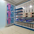 Modern Sports Store Interior With Colorful Clothing Badminton Rackets And Suflne Cans On Shelves