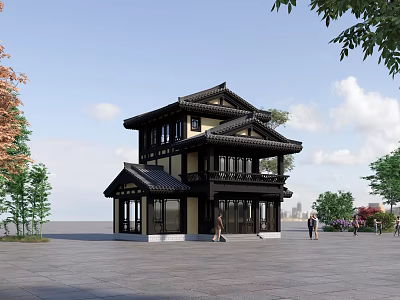 Architecture Antique Architecture Street View Commercial Homestay Catering 3d model