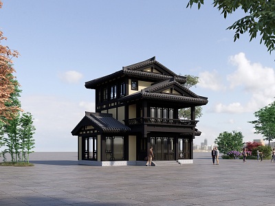 Architecture Antique Architecture Street View Commercial Homestay Catering 3d model