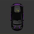 Sleek Black Sports Car With Purple Accent Lines And Rear Spoiler Design