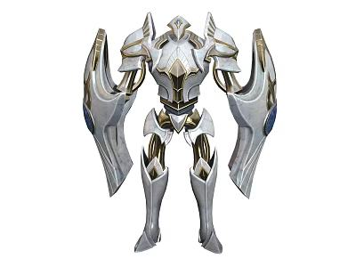 Mechanical Robot Character Featuring Silver Gold Armor And Winged Humanoid Design 3d model