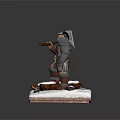 3D Armored Man Figure Holding Axe Standing On Snow Covered Base
