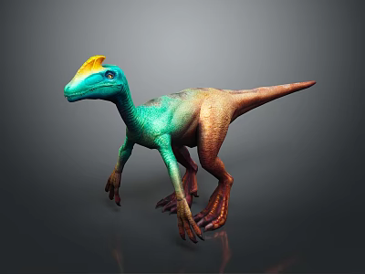Colorful 3D Dinosaur Model With Yellow Crest Green Brown Body Standing Pose 3d model
