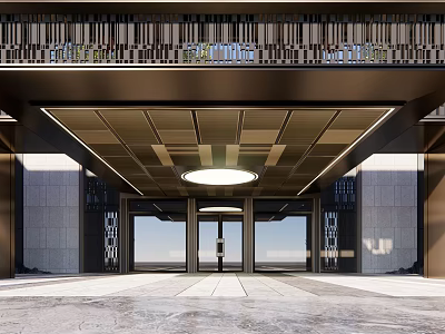 Modern Main Entrance Gate Design With Metallic Ceiling Circular Lights And Smooth Stone Floor 3d model
