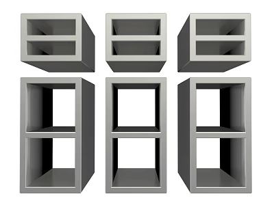 Six Gray Cube Shelves With Different Compartment Designs For Daily Storage 3d model