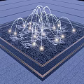 Decorative Square Water Fountain with Upward Water Jets and Illuminated Lights on Tiled Floor