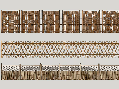 Various Bamboo Fence Designs With Intricate Woven Patterns For Outdoor Garden 3d model