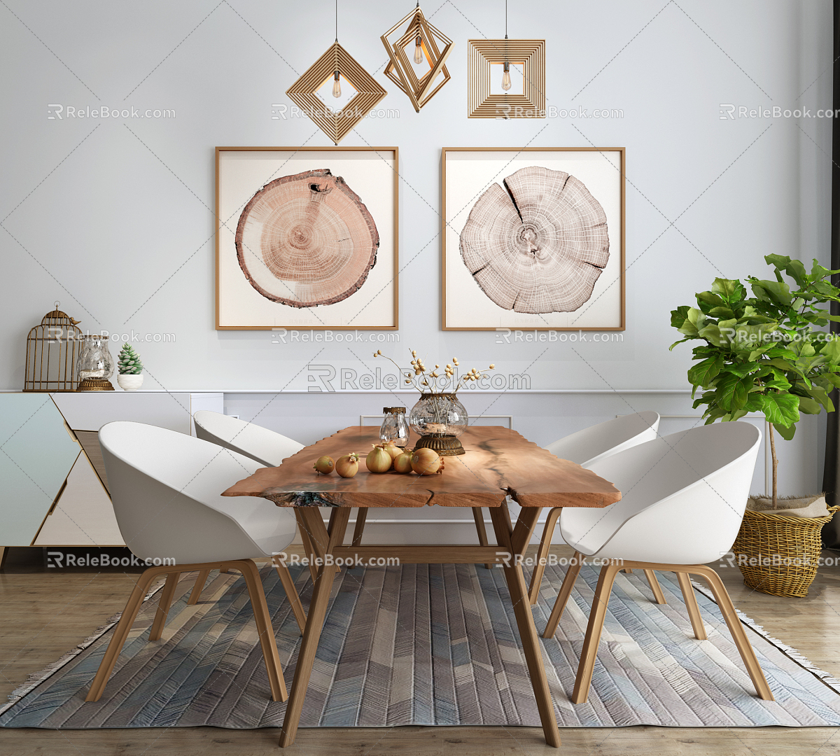 Nordic Dining Table and Chair Combination 3d model