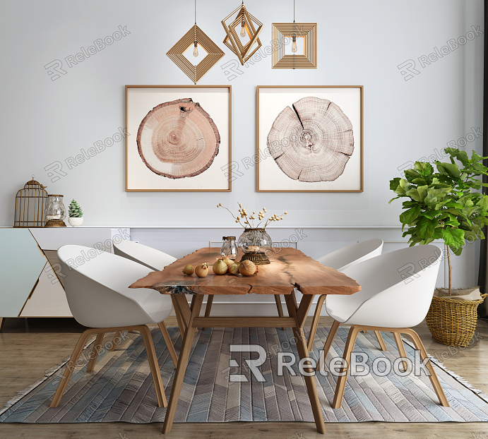 Nordic Dining Table and Chair Combination model