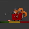 Animated Squirrels And Sloth Characters On Colorful Platform With Red Sofa 3d model