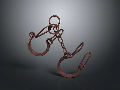 Antique Rusted Iron Handcuffs With Chain Link And Metal Ring Restraints 3d model