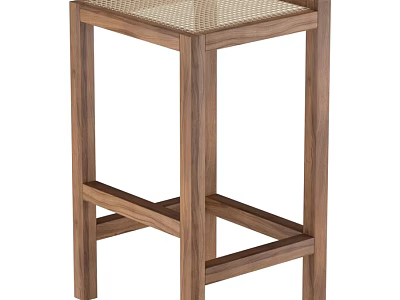Modern Solid Wood Bar Stool With Rattan Woven Seat For Minimalist Home Kitchen Use 3d model