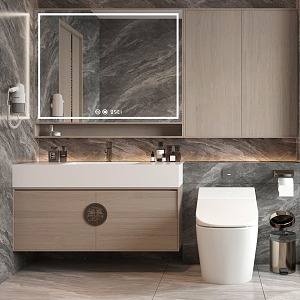 New Chinese Bathroom Cabinet Bathroom Cabinet Mirror Cabinet Mirror Toilet Wash Basin Faucet 3d model