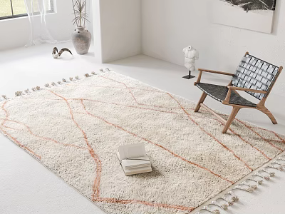 Square Rug With Geometric Lines And Fringes In Room 3d model