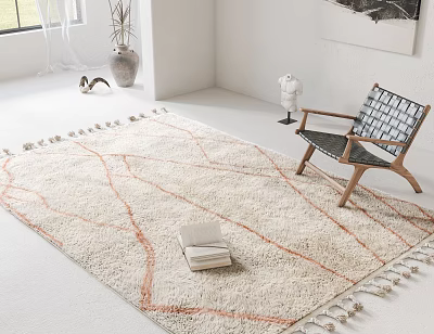 Square Rug With Geometric Lines And Fringes In Room 3d model