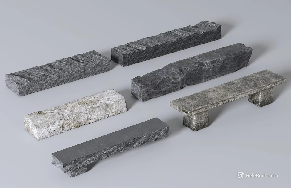 Outdoor Benches With Different Textured Materials And Modern Design For Outdoor Areas 3d model 