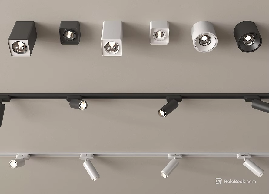 Various Styles of Downlights and Spotlights with Track Mounting and Modern Designs 3d model 
