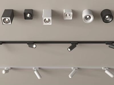 Various Styles of Downlights and Spotlights with Track Mounting and Modern Designs 3d model