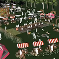Vibrant Camping Site With Colorful Tents Striped Canopies Grass Area And Outdoor Activities