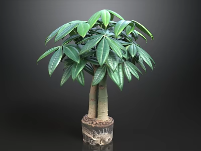 Elegant Sofa Coffee Table Combination With Lush Green Potted Plant 3d model