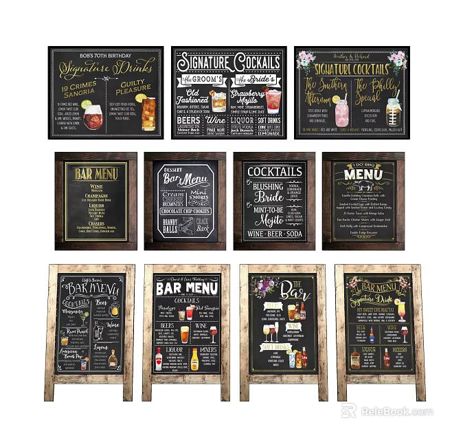 Musical Instrument Art Supplies For Craft Cocktail Menu Designs On Handmade Chalkboards 3d model 