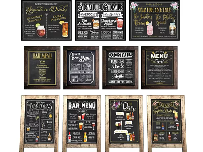 Musical Instrument Art Supplies For Craft Cocktail Menu Designs On Handmade Chalkboards 3d model