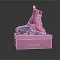 Pink Dr. Martens Boots On Pink Box With Blue Pair And Brand Logo