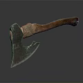 Old Rustic Axe With Wooden Handle And Metal Head On Black Surface 3d model