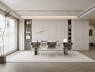 Modern Restaurant Study Desk and Chair Bookcase Jewelry Ornaments Green Plant Books Book Table Lamp Floor Lamp 3d model