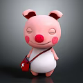 Pink Pig Stuffed Toy with Closed Eyes Red Nose Red Cross Bag and White Outfit