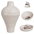 White Ceramic Bowls and Lidded Jar Featuring Floral Patterns and Various Sizes 3d model