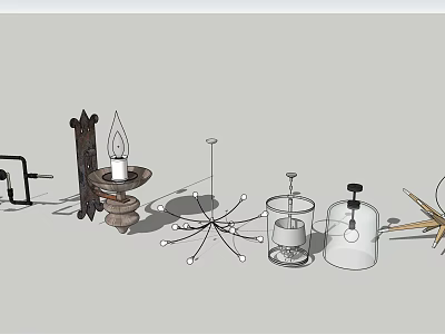 Diverse Lighting Combinations Featuring Candle Holders Chandeliers And Table Lamps For Home Decor 3d model
