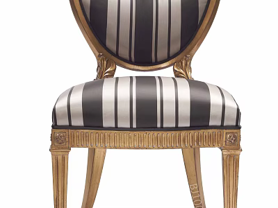 Classic Style Accent Chair With Black White Striped Upholstery Gold Carved Frame And Ornate Details 3d model