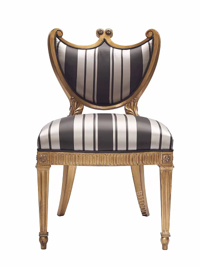 Classic Style Accent Chair With Black White Striped Upholstery Gold Carved Frame And Ornate Details 3d model