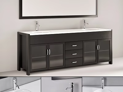 Modern Bathroom Vanity With Double Sinks Black Cabinet Drawers And Mirror 3d model
