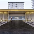 Modern Entrance Gate With Golden Canopy Glass Curtain Wall And Marble Floor