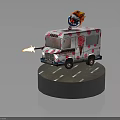 Playful Ice Cream Truck With Pink White Polka Dots Clown Head Flame And Front Fire