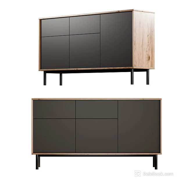 Modern Storage Cabinet With Dark Gray Doors Wooden Frame And Metal Legs Design 3d model 