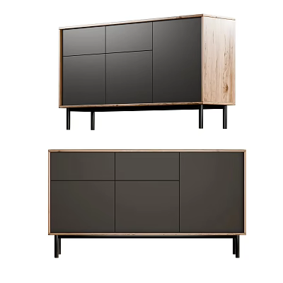 Modern Storage Cabinet With Dark Gray Doors Wooden Frame And Metal Legs Design 3d model