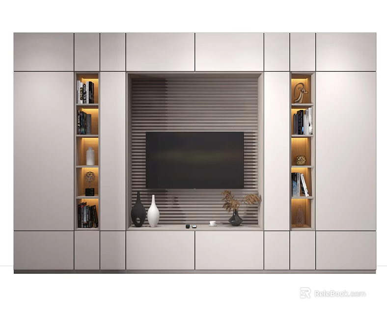Modern TV Wall Unit Design With Cabinets Open Shelves And Decorative Items 3d model 