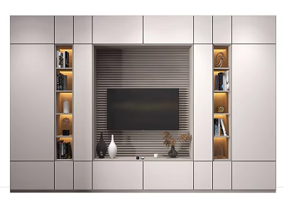 Modern TV Wall Unit Design With Cabinets Open Shelves And Decorative Items 3d model