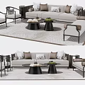 Modern Sofa Coffee Table Set With Accent Chairs Bench And Patterned Rug 3d model
