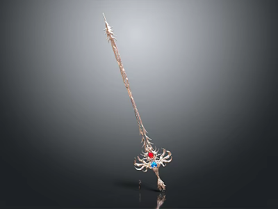 Mythical Golden Decorative Staff With Red Blue Gems And Intricate Patterns 3d model
