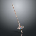 Mythical Golden Decorative Staff With Red Blue Gems And Intricate Patterns