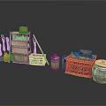 Rustic Vintage Collection With Wooden Shelves Wicker Baskets And Clay Pots
