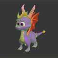 Cute Purple Cartoon Dragon With Yellow Horns Red Wings And Big Eyes