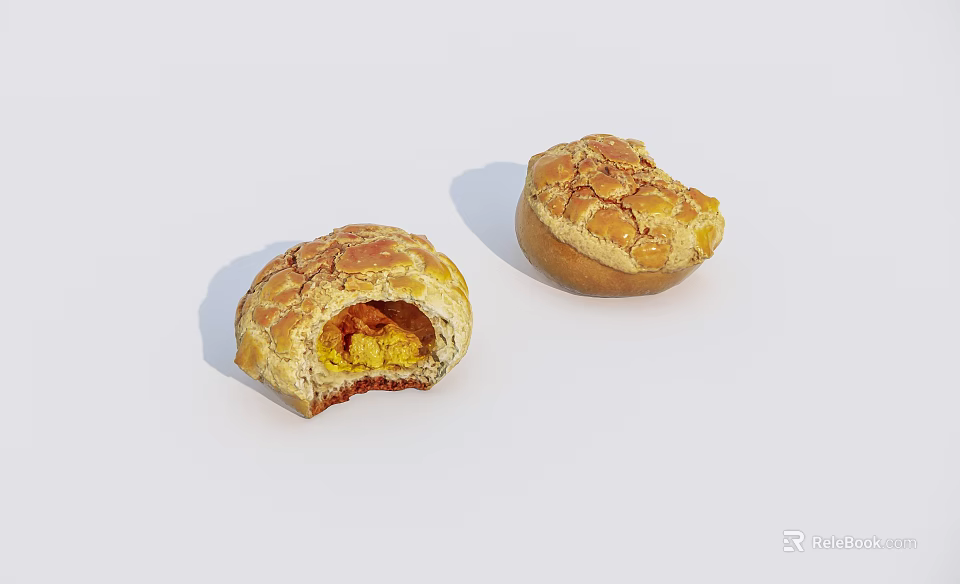 Fresh Flaky Pastry Two Pieces One Cut Open Showing Yellow Filling 3d model 